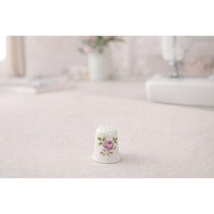 Vintage Porcelain Thimble Pink Rose Floral Sewing Collectible Mini Thimble